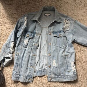 Forever 21 Light Blue Distressed Jean Jacket